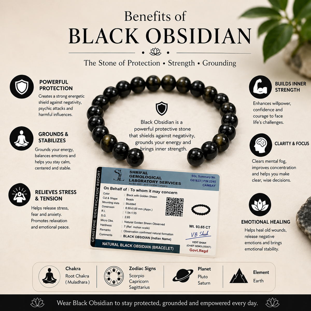 Black Obsidian Crystal Bracelet