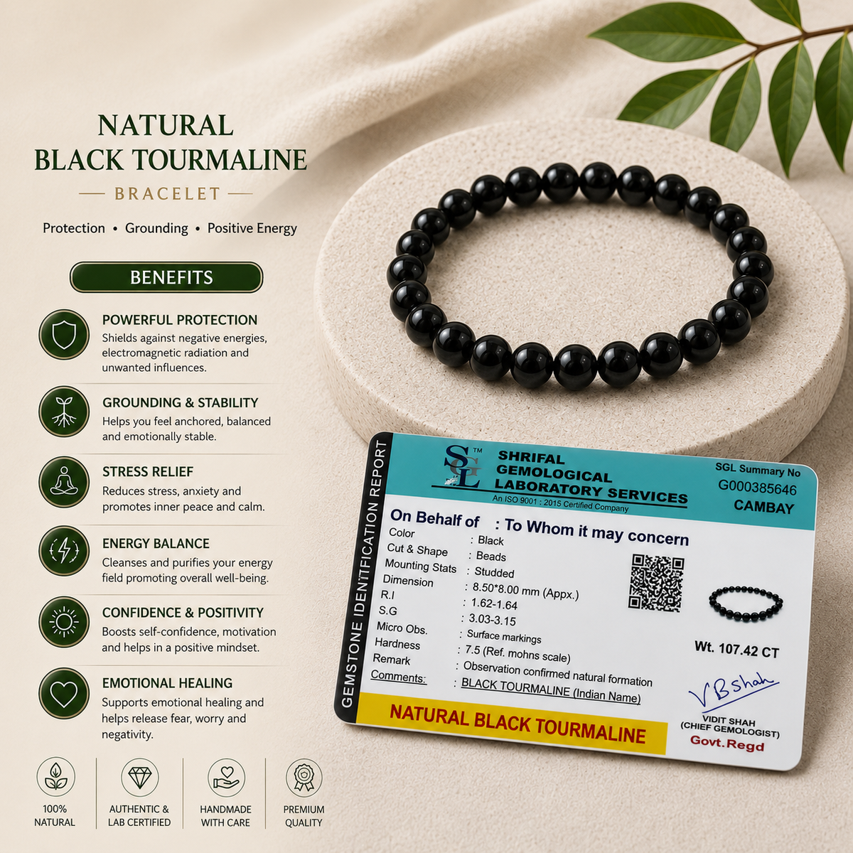 Black Tourmaline Crystal Bracelet