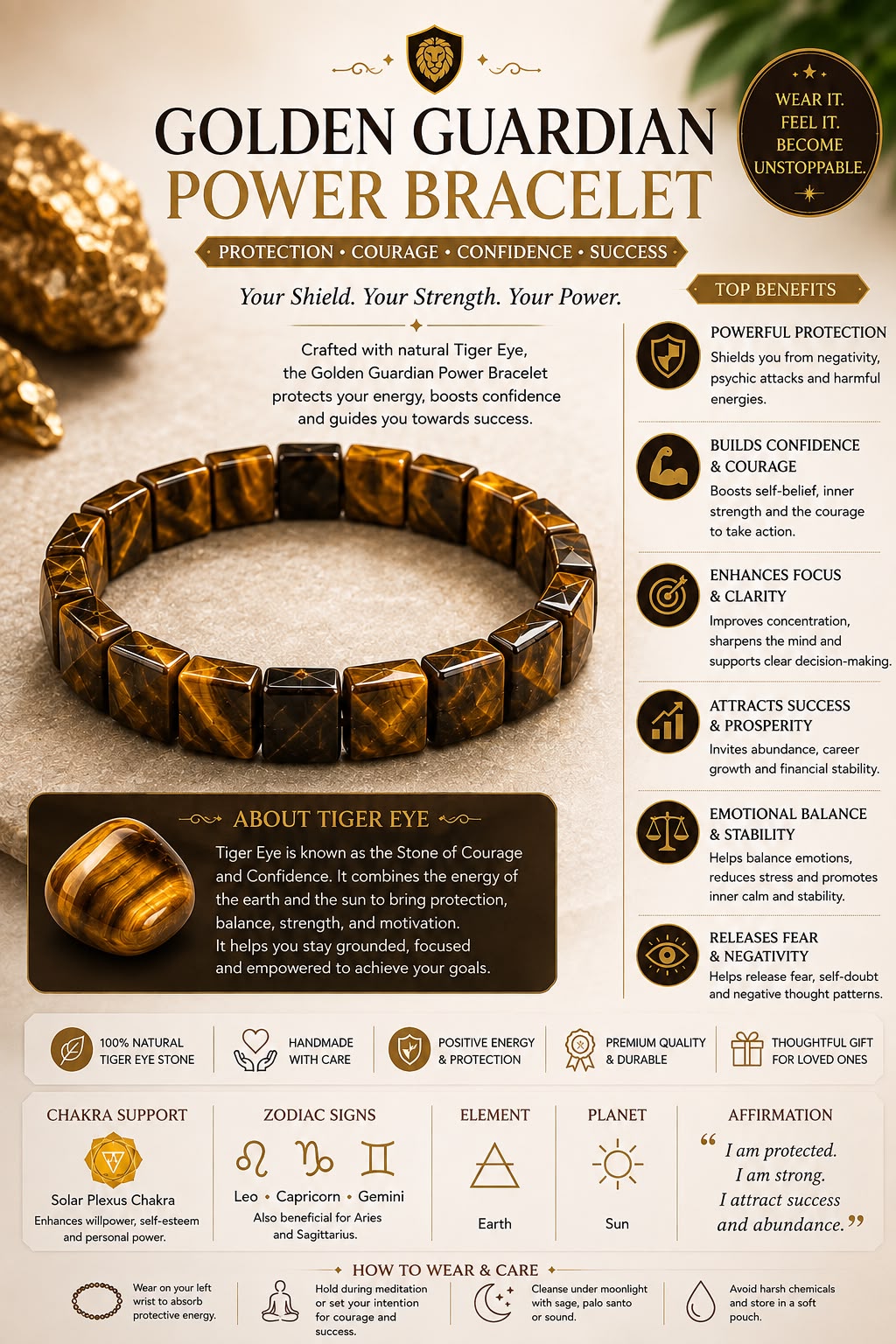 Golden Guardian Power Tiger's Eye Bracelet